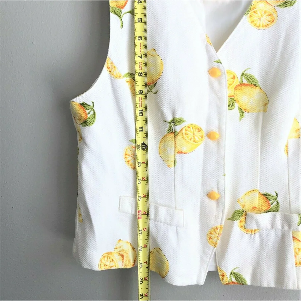 Vintage 90s Y2K Norton McNaughton Waffle Cotton White Lemon Vest - Size 8P - Picture 8 of 10